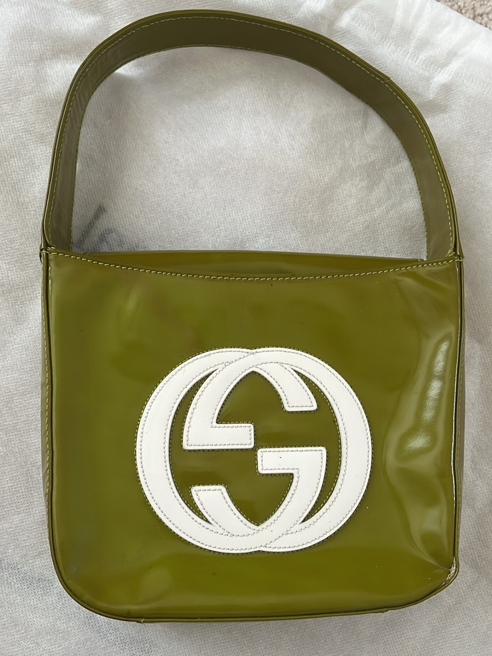 Gucci Olive Green SoHo Shoulder Bag with White Logo